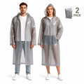 Fyniora Reusable EVA Rain Ponchos for Adults, 2-Pack Waterproof Emergency Raincoats Portable Waterproof Rain Gear with Hood and Elastic Sleeves for Men & Women, Outdoor Travel Hiking Camping, Gray