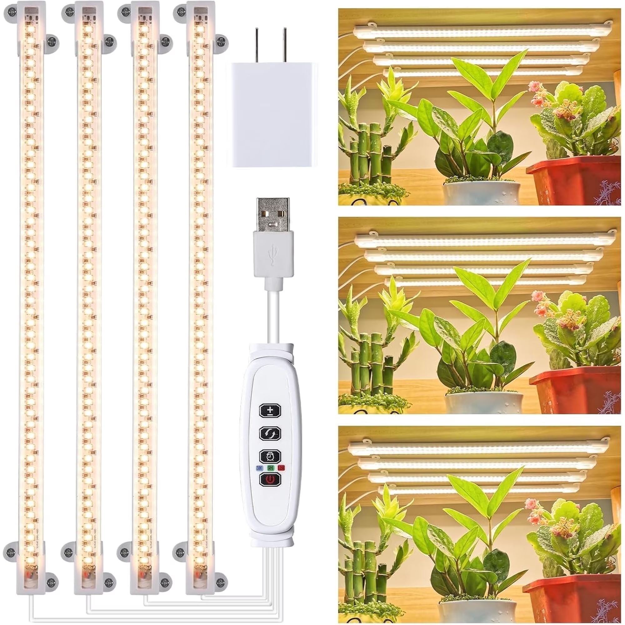 Fyniora LED Grow Light Strips, Grow Lights for Indoor Plants Full Spectrum 3000K, Plant Light Bar with 3/9/12H Timer, 10 Dimmable Levels & 3 Light Modes for Seedling Hydroponics Succulent