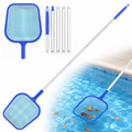 Fyniora 16.5" Pool Leaf Skimmer Net, Total Length 65 inches, Leaf Rake Net with 5 Sections Adjustable Aluminum Poles & 6" Deep Ultra Fine Mesh Netting Bag Basket for Cleaning Ponds, Hot Tub & Spas
